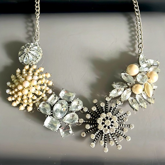 Banana Republic Vintage Silver Tone Rhinestone Pearl Choker Necklace - Picture 2 of 16